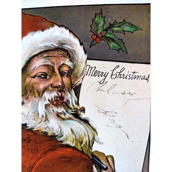 Santa Claus Making Notes Postcard Christmas S Langsdorf F.P.K. 1309 Germany 1907 - Picture 1 of 4